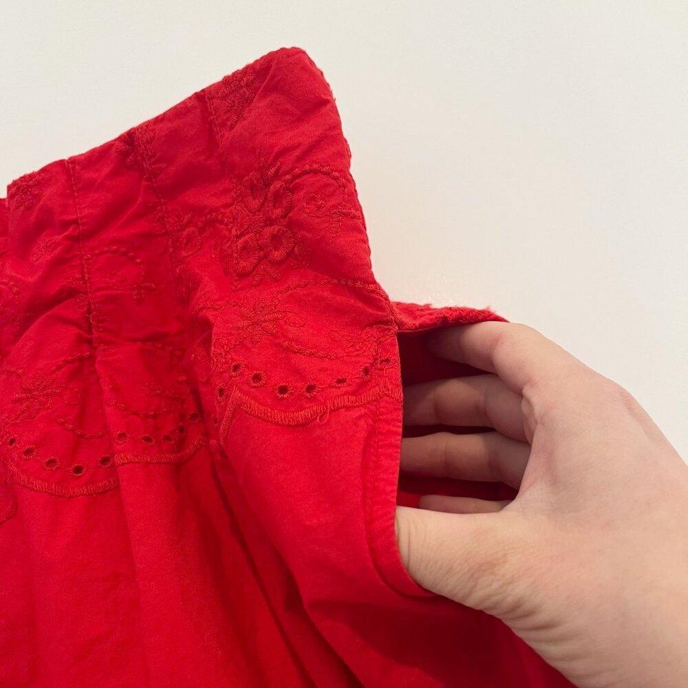 Free People How Sweet Shorts Red High Rise Pleated Eyelet Boho Festival MEDIUM - Picture 4 of 10